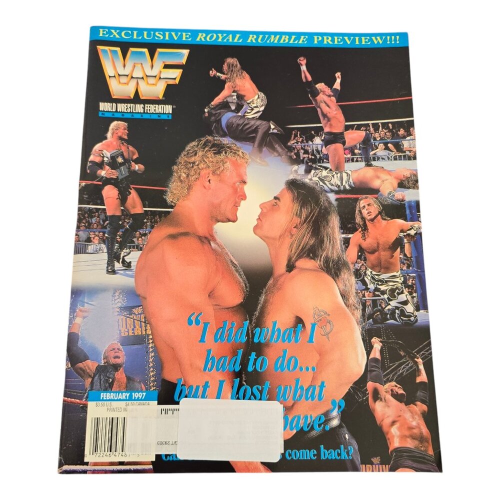 WWF Magazine Shawn Michaels Sycho Sid Febru 1997 w/ Steve Austin Trading Card Pg